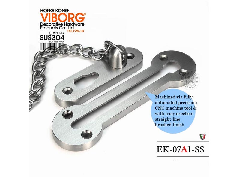 VIBORG Solid SUS304 Stainless Steel 3MM Extra-Thick Casting Heavy Duty Door Chain inside Door Limiter External Front Door Restrictor Security Lock Safety Guard Chain EK-07A-SS - Image 5